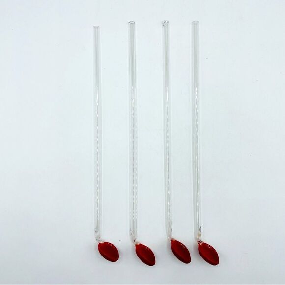 Set of 4 Vintage Hand Blown Glass Spoon Swizzle Sticks Stirrers - Picture 1 of 1